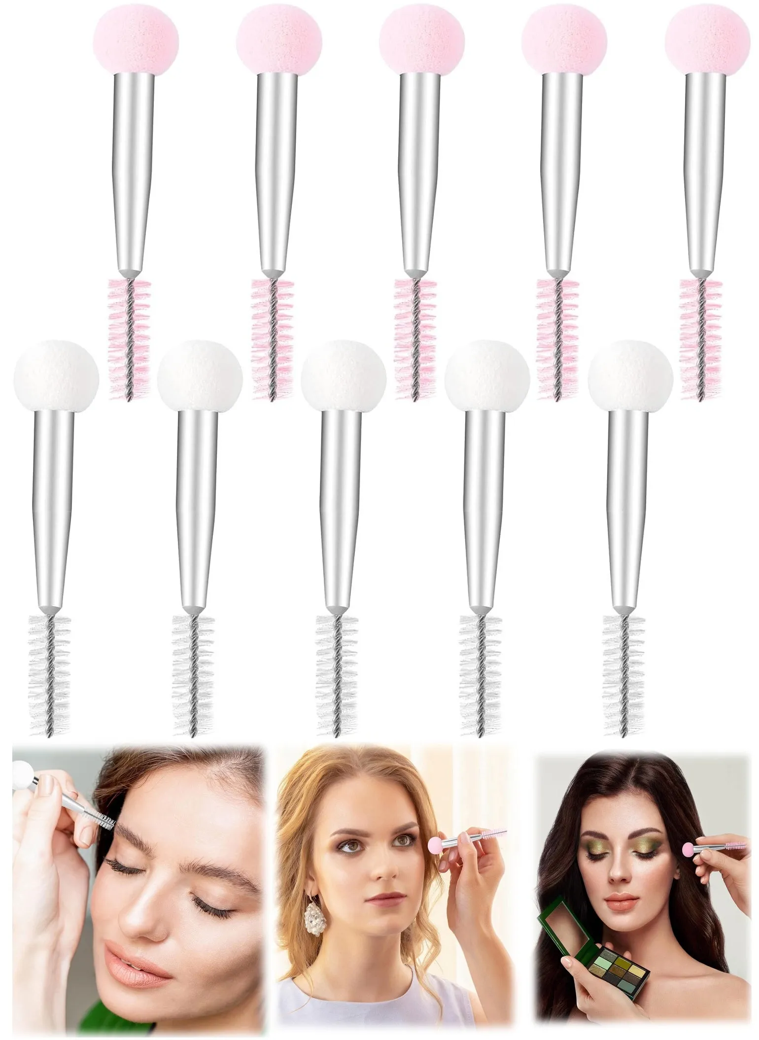 10 Pack Double Head Sponge Brush for Eyebrow Makeup Eyelash Mascara Brush Tool Applicator Kit for Women Girls Make up Practice White Pink-1