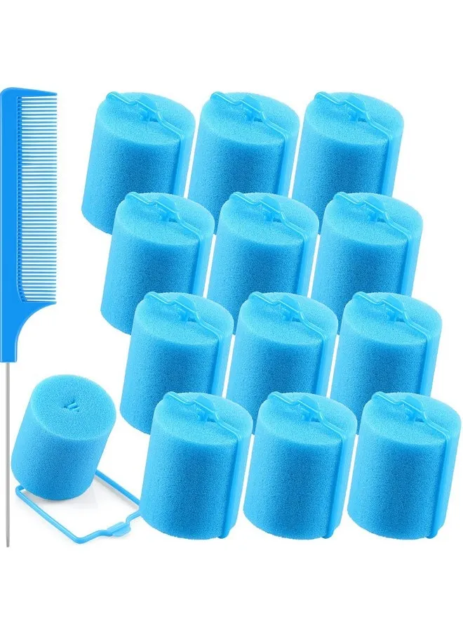 12 Pieces Foam Sponge Hair Rollers 1.89 Inch/ 4.8 Cm Soft Sleeping Hair Curler Flexible Hair Styling Sponge Curler And Stainless Steel Rat Tail Comb Pintail Comb For Hair Styling (Blue)-1