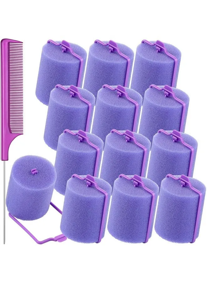 12 Pieces Foam Sponge Hair Rollers 1.89 Inch 4.8 Cm Soft Sleeping Hair Curler Flexible Hair Styling Sponge Curler And Stainless Steel Rat Tail Comb Pintail Comb For Hair Styling (Purple)-1