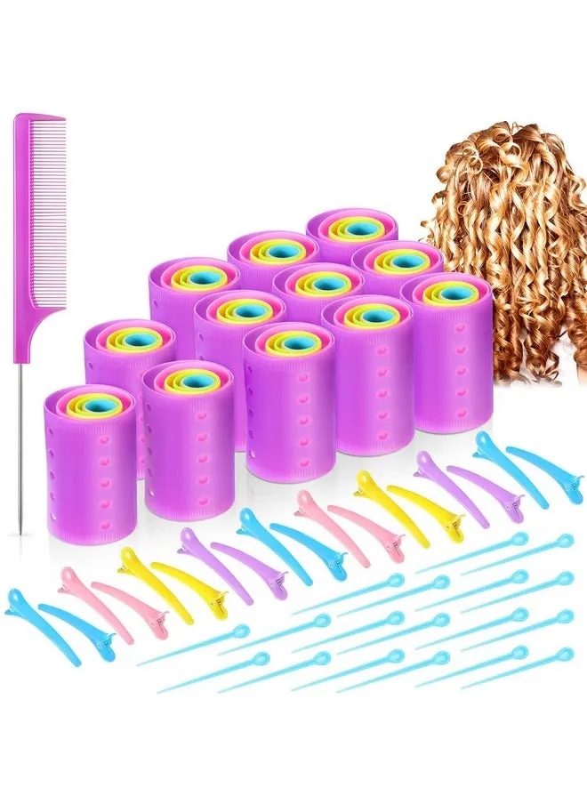 141 Pieces Magnetic Hair Rollers Set Include 60 Pieces Mixed Sizes Plastic Hair Rollers With 60 Pins 20 Duck Teeth Hair Clips And Rat Tail Comb Hairdressing Curlers Tools For Women Girls-1