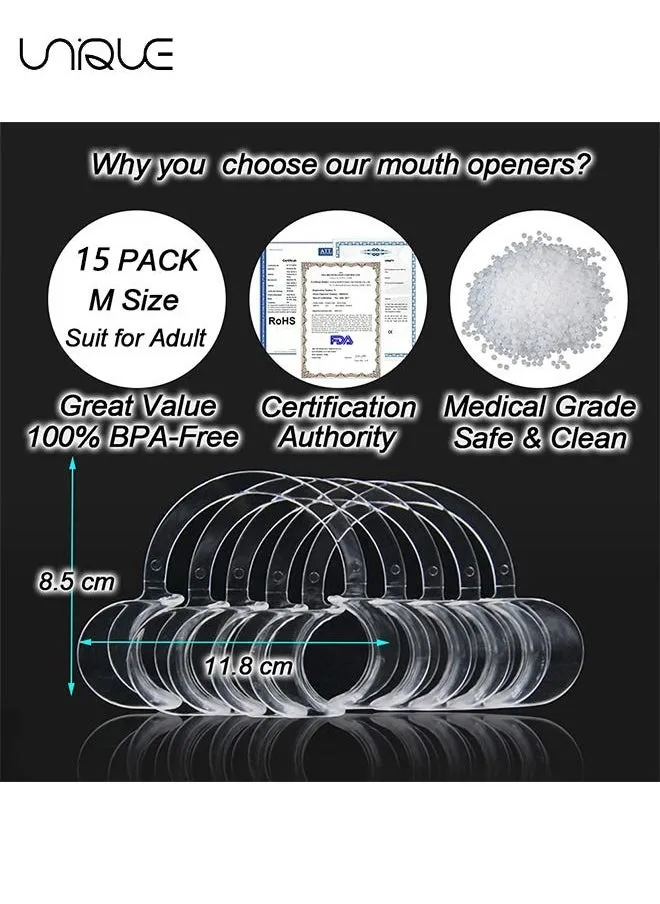 15 حزمة مبعدة خد الأسنان ، مبعدات فتاحة الفم الاحترافية القابلة للتعقيم ، لطبيب الأسنان ، تبييض الأسنان ، الحفلات ، لعبة تحدي واقي الفم - مقاس M ، شفاف-2