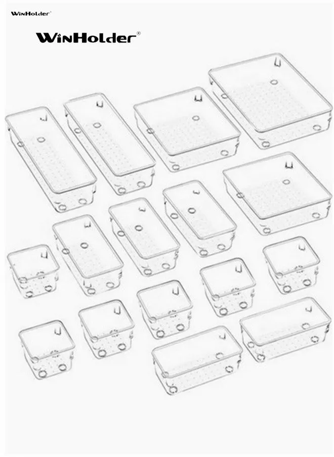منظم مكياج, منظمات ادراج منظمات المكياج، 16 قطعة من منظمات أدراج المكتب، مجموعة منظم أدراج مضادة للانزلاق والتشقق مع 5 أحجام مختلفة، صواني تنظيم الأدراج للمكياج والمجوهرات وإكسسوارات المكتب-2