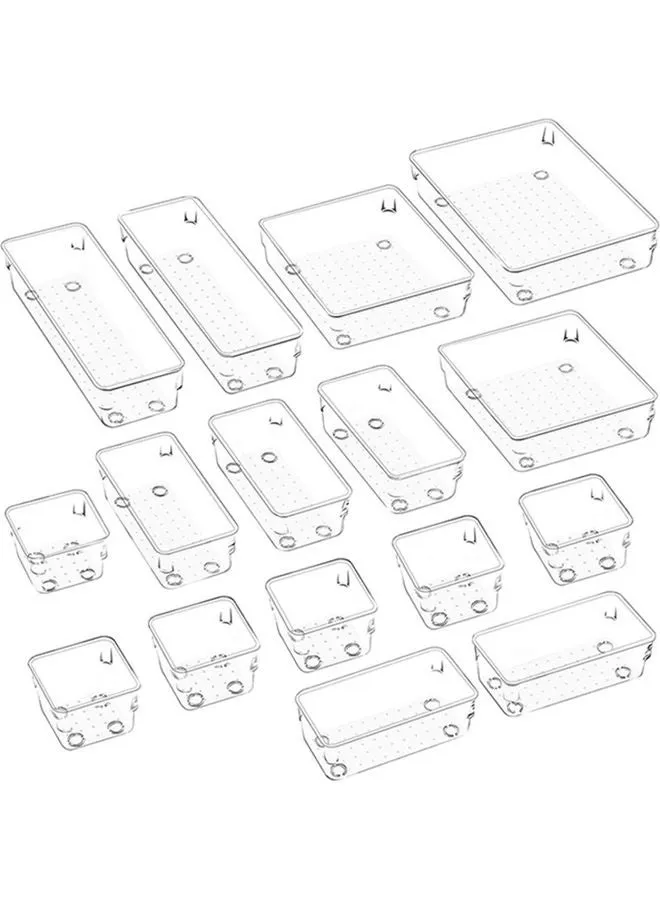 صناديق تنظيم أدراج لأدوات المكياج من 16 قطعة شفاف-1