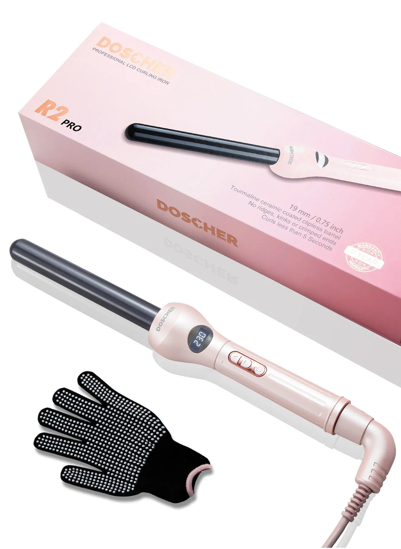 19mm Ceramic Curling Iron, Professional Clipless Hair Curler, Adjustable Temperature with LED Display & Ionic Technology for Smooth, Frizz-Free Curls-1