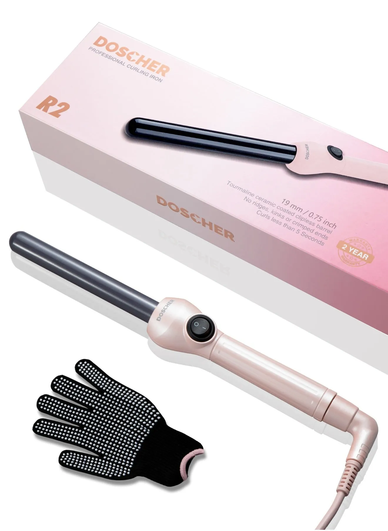 19mm Professional Curling Iron, Ceramic Clipless Design Hair Curler, Ceramic Coating, Ionic Technology for Perfect Frizz-Free Hair-1