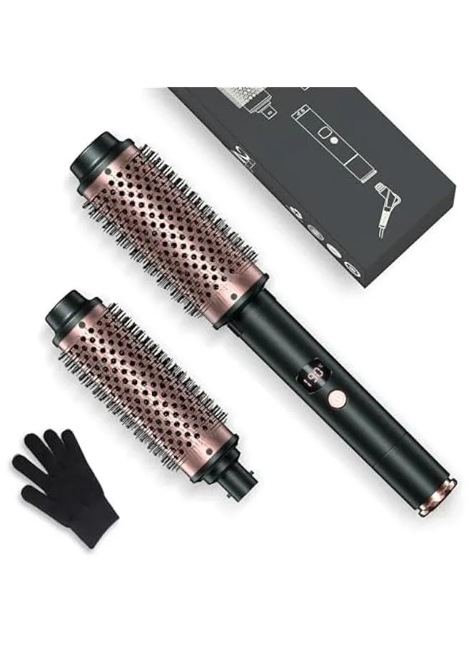 2-in-1 Heated Round Brush for Blowouts and Curls, Adjustable Temperature Curling Wand, Dual Voltage Travel Curling Iron.-1