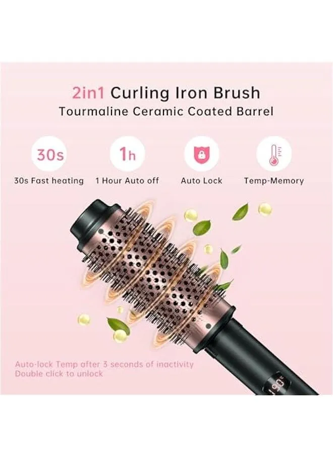 2-in-1 Heated Round Brush for Blowouts and Curls, Adjustable Temperature Curling Wand, Dual Voltage Travel Curling Iron.-2