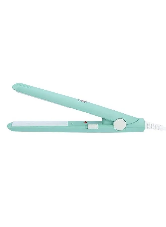 2 In 1 Mini Hair Straightener Portable Multifunction Fashion Travel Woman Ceramic Portable Ceramic Hair Straightener Curls Tool Ceramic Tourmaline Plate Beauty Flat Iron Heating Curler (Green)-1