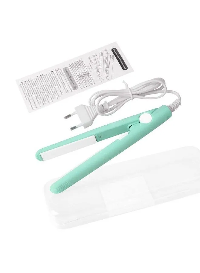 2 In 1 Mini Hair Straightener Us Plug Ceramic Tourmaline Plate Beauty Flat Iron Heating Curler Small Lightweight Portable Mini Flat Iron Curler For Home (Green)-1