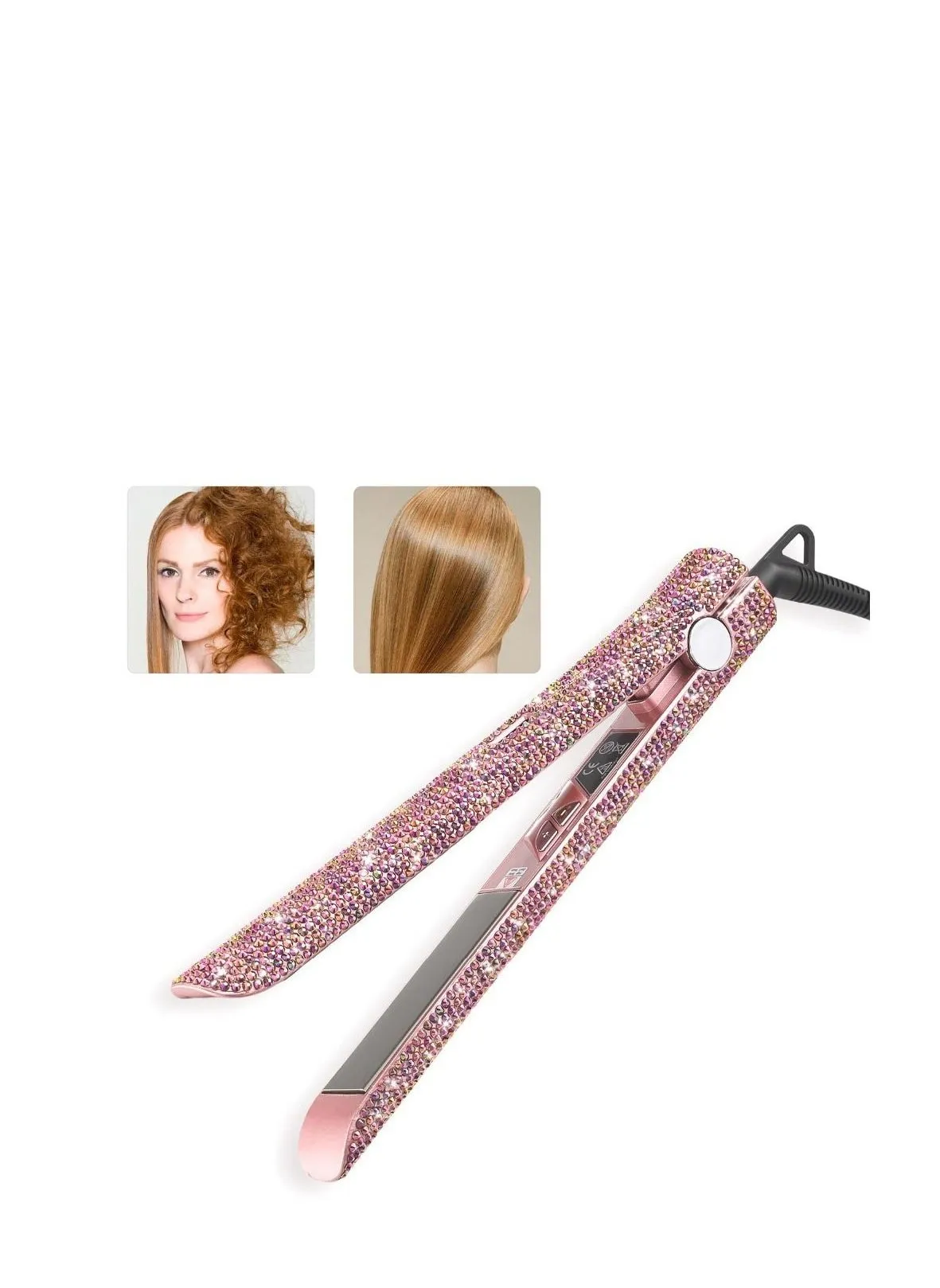 2-In-1Diamond-Encrusted Hair Straightener Hair Salon Curly Hair Straightening Dual-Use Straightening Splint Straightening Plate, Diamond-Encrusted,Girls Birthday Gift Ladies Birthday Gift Mother'S Da-1