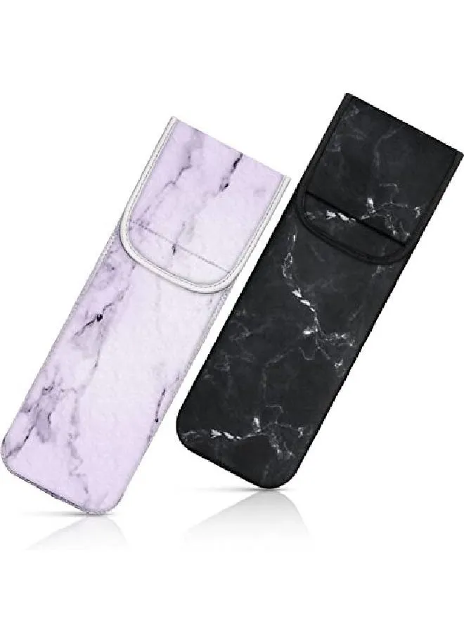 2 Pack Heat Resistant Neoprene Curling Iron Holder Cover Bag Flat Iron Travel Case For Hair Tools Curling Iron Organizer Bag Or Travel Daily Use 15 X 5 Inches Marble Pattern-1