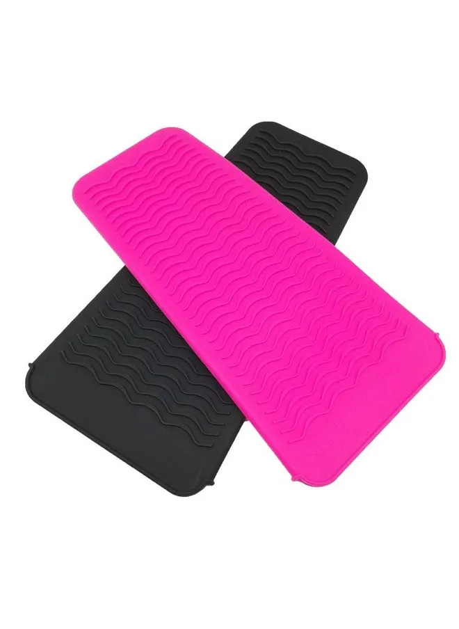 2 Pack Portable Styling Heat Mat Heat Resistant Silicone Mat Pouch Curling Iron Pad Cover Hair Straightener Travel Bag Case For Flat Iron Curler Wand Hot Waver Salon Tools (Black And Pink)-1