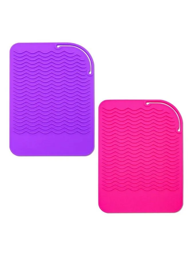 2 Pack Silicone Heat Resistant Travel Mat Non Slip Curling & Flat Iron Mat Pad Portable Styling Heat Mat For Hot Hair Tools Straightener Salon Appliances 9X6.5