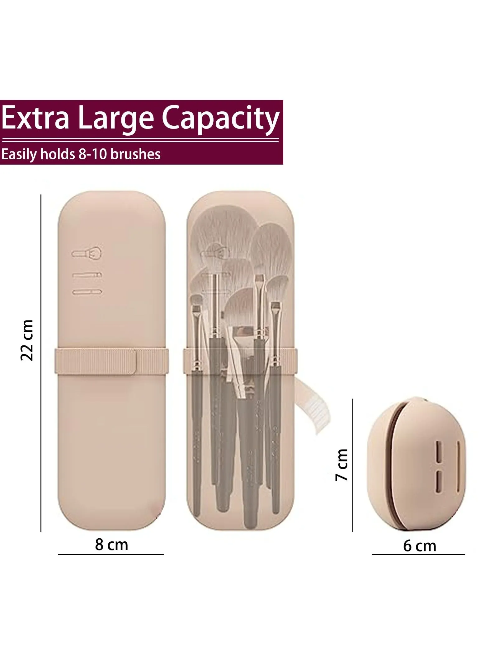 حقيبة مجموعة فرش المكياج المحمولة مع شريط لاصق، حامل فرش المكياج من السيليكون، حامل اسفنجة المكياج، حقيبة مستحضرات التجميل، منظم فرش المكياج للتخزين في السفر (بيج)-2
