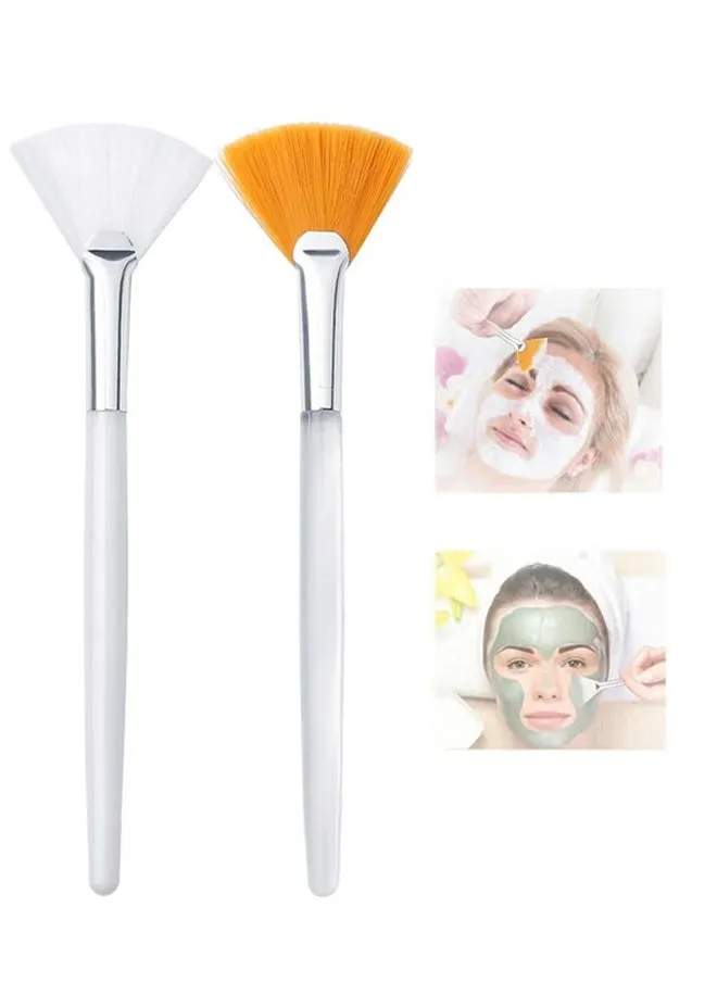 2 Pieces Facial Applicator Brush, Soft Fan Brushes, Acid Applicator Brush, Cosmetic Makeup Applicator Tools for Mud Cream (5.91 Inches, Yellow, White)-1