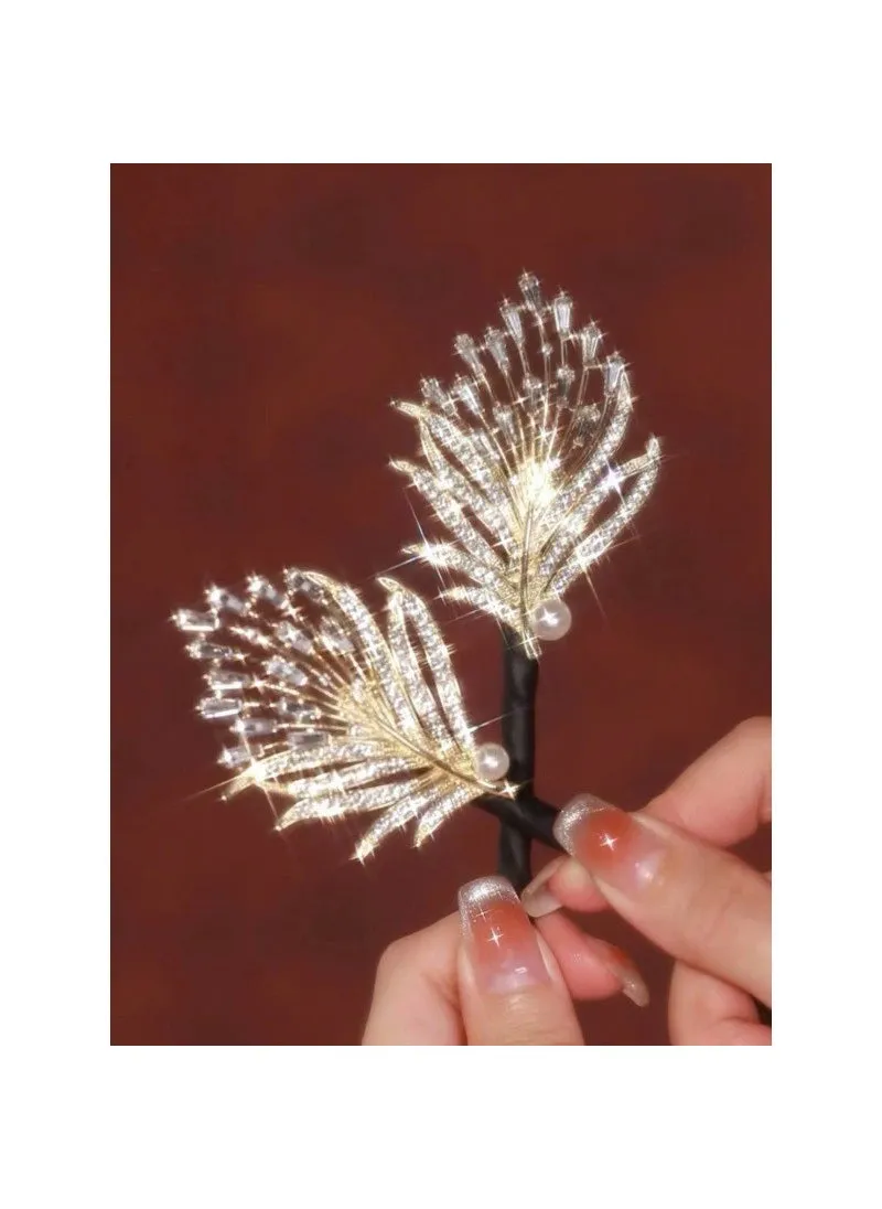 2024 summer explosions high sense retro peacock hair machine lazy twist clip wholesale Golden white diamond-1