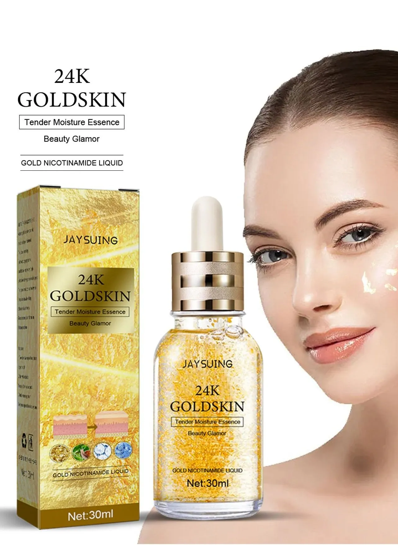 24K Gold Collagen Ampoule Lifting Serum, Face Serum with Collagen, 24K Gold Face Serum, 24k Pure Gold Foil Essence Serum, Nourishing Anti-Aging Skin Repair Serum, for Women Skin Care (30ml)-1