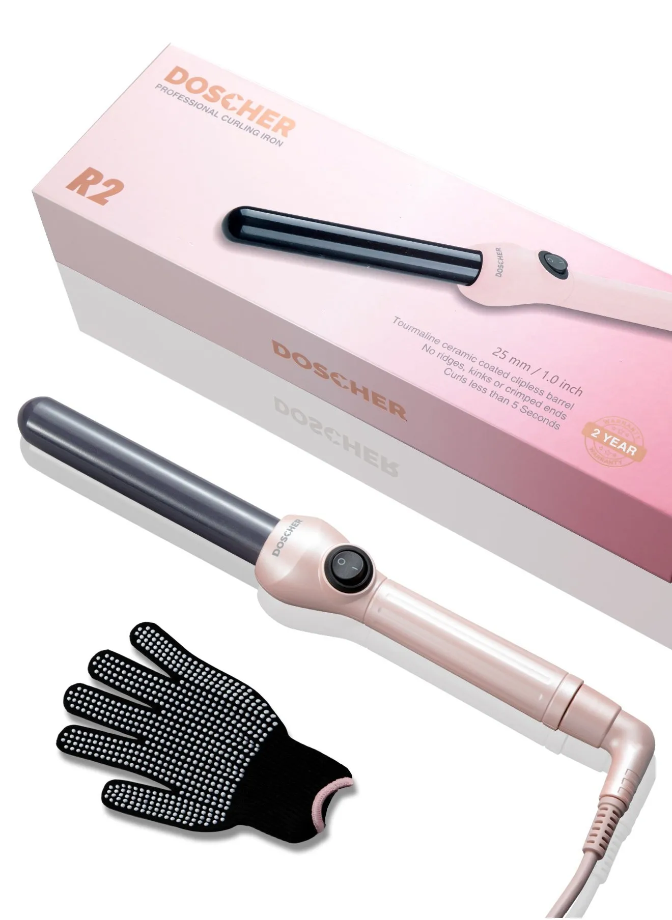 25mm Professional Curling Iron, Ceramic Clipless Design Hair Curler, Ceramic Coating, Ionic Technology for Perfect Frizz-Free Hair-1