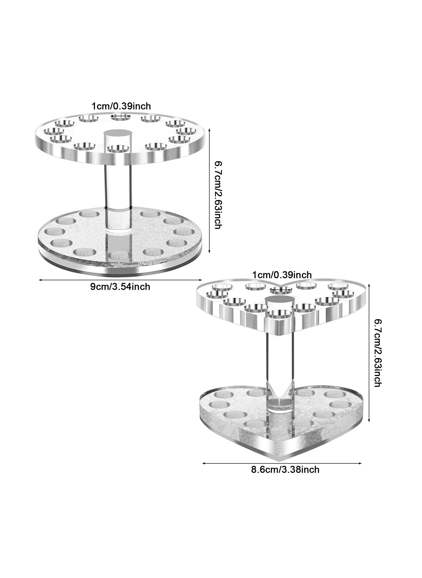 2Pack Acrylic Manicure Brushes Drying Rack, 12Hole Makeup Brush Storage Transparent Beauty Heart Shape/Round Display Stand, Suitable for Painting Brushes, Eyeliners, Lipsticks, etc. Storage-2