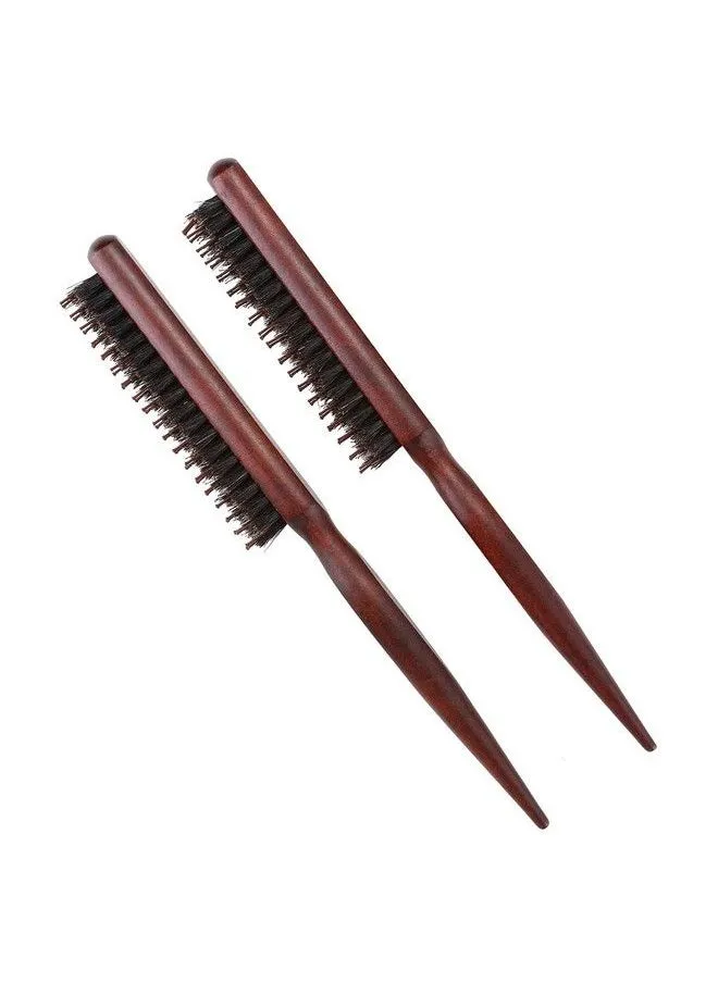 2Pcs Boar Bristle Teasing Brush For Women Teaser Brush With Rat Tail Back Combing Detangling Add Volume Makes Hair Smooth-1