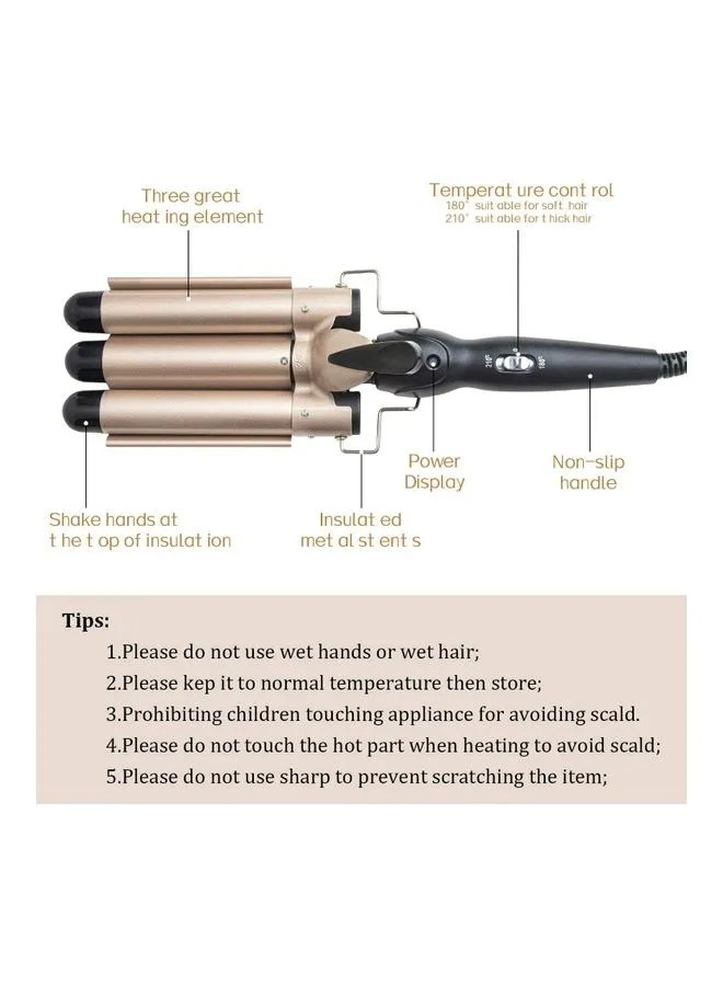 جهاز تجعيد وتمويج الشعر بـ 3 أسطوانات ذهبي/ أسود-2