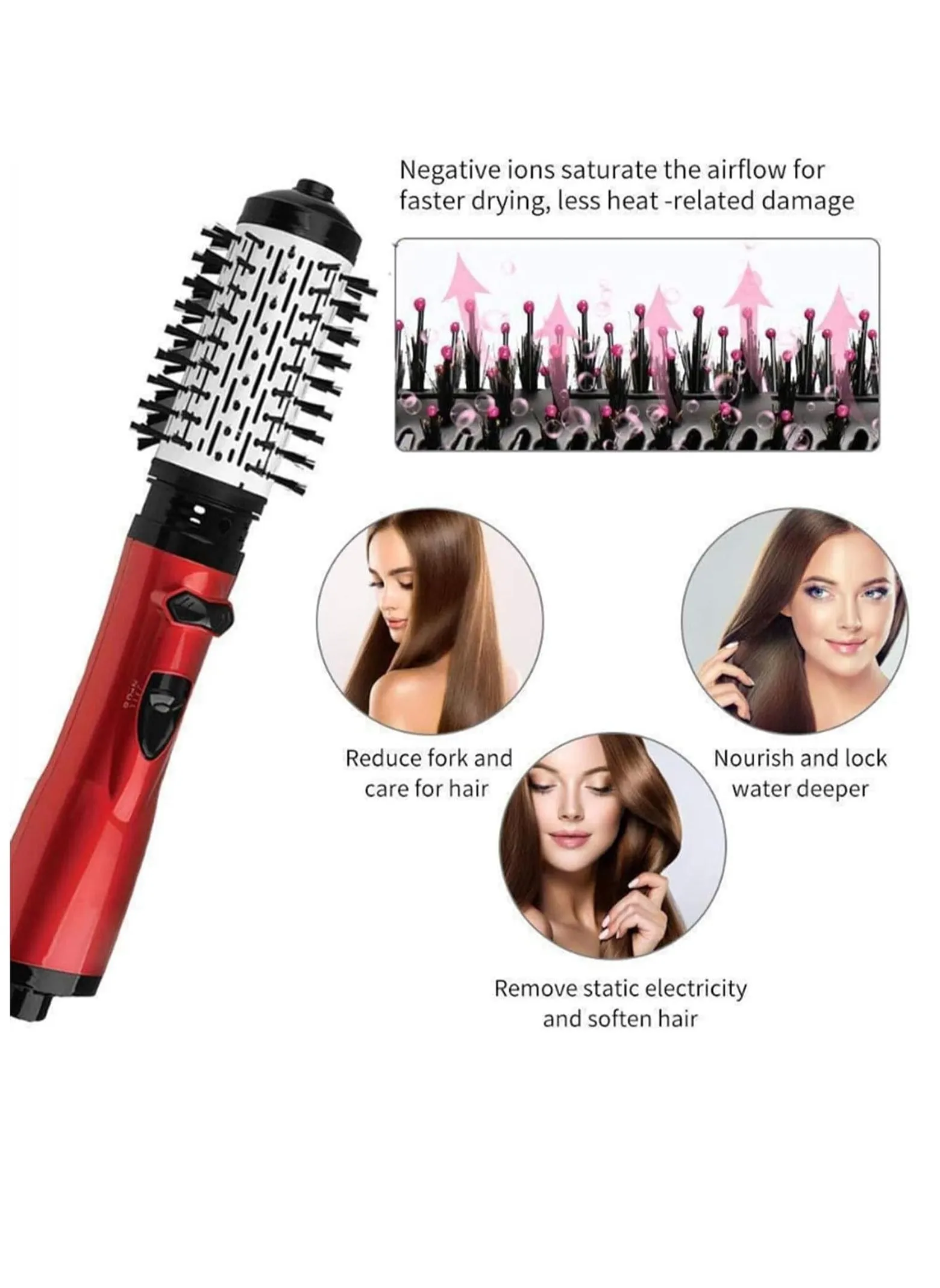 3 in 1 Hot Air Brush and 360° Rotating Hair Dryer for Dry Hair, Multitudet 3 in 1 Hair Dryer, Brush for Styling and Frizz Control, Dry Hair, Curls, Straighten Hair-2