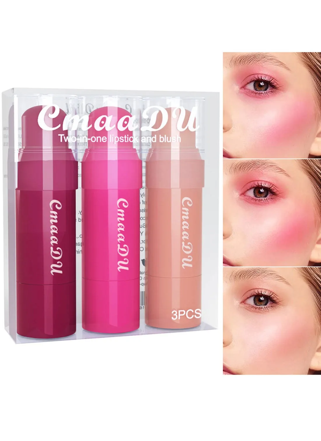 3 Pcs 2 in 1 Lipstick and Blush Set Matte High Pigment Longwear Not Fade Waterproof Unique Weightless Velvet Texture Full-Coverage for Cheeks Tint Eyes Lips Makeup Stick for All Skin Tones-1