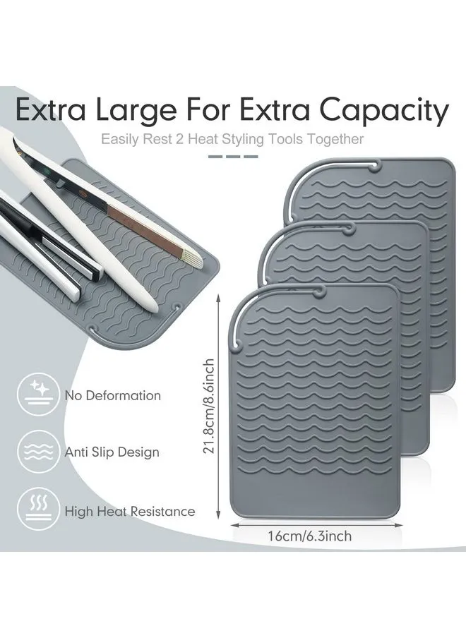3 قطع من حصيرة السيليكون المقاومة للحرارة لتجعيد مكواة فرد الشعر وحامل الحديد المسطح أثناء السفر ومكواة الشعر المصنوعة من السيليكون لأدوات التصفيف الساخنة 8.6 × 6.2 بوصة (رمادي)-2