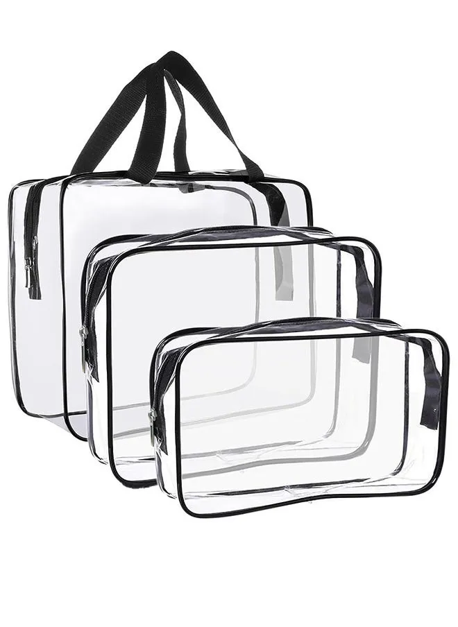 3 Pieces Clear Cosmetic Bag,Portable Clear Washbag,With Zipper & Carry Handle  Waterproof(Black)-1