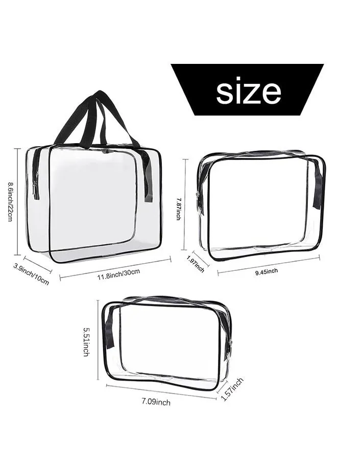 3 Pieces Clear Cosmetic Bag,Portable Clear Washbag,With Zipper & Carry Handle  Waterproof(Black)-2