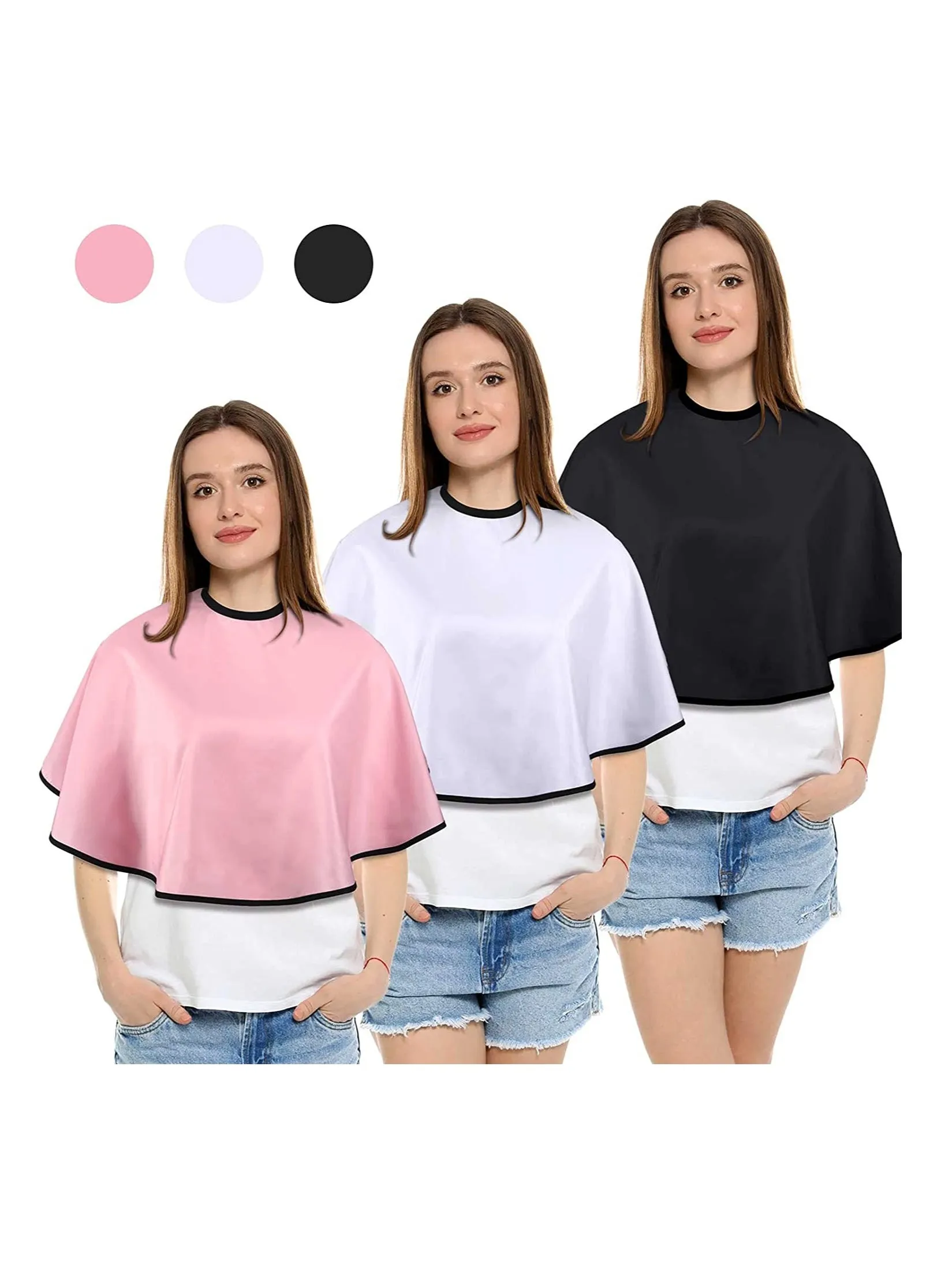 3 Pieces Makeup Capes for Clients Makeup Bibs Comb Out Beard Aprons Hair Dye Aprons Styling Shampoo Capes Hair Salon Shorty Barber Short Smock for Hair Beauty Makeup Artist Accessories-1