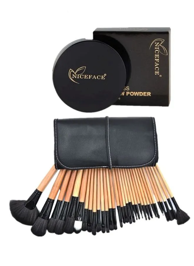 32-Piece Makeup Brush Set With Bag And Powder-1