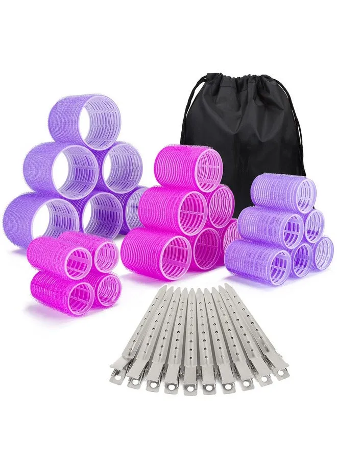 33 Pcs Hair Rollers Set Self Grip Hair Rollers For Long Medium Short Hair Jumbo Large Medium Hair Curlers （22 Velcro Rollers + 10 Stainless Steel Clip +1 Storage Bag）-1