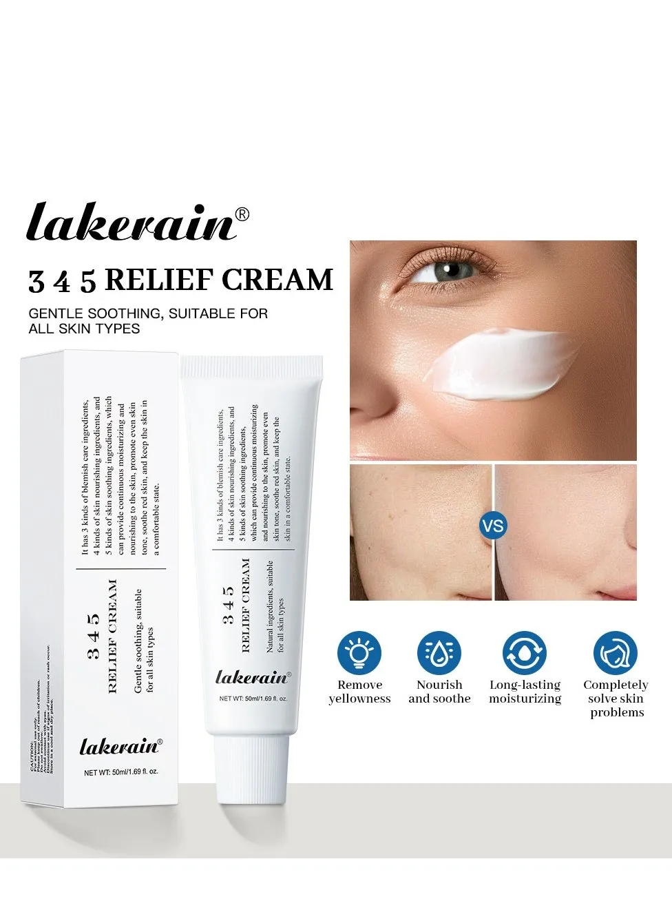 345 Relief Cream ، كريم الإصلاح المكثف 345 ، كريم حاجز مرطب مهدئ للوجه ، كريم للوجه للعناية بالبشرة للبشرة الجافة والحساسة - ترطيب دائم وإصلاح الحاجز 50 مل-2