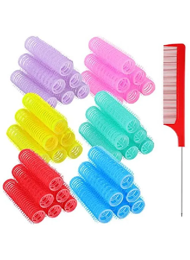 36 Pieces Self Grip Small Hair Curlers Self Grip Salon Hairdressing Curlers Hair Rollers Salon Hairdressing Rat Tail Comb Hairdressing Curlers Tools For Women (0.6 X 2.4 Inch Classic Colors Set)-1