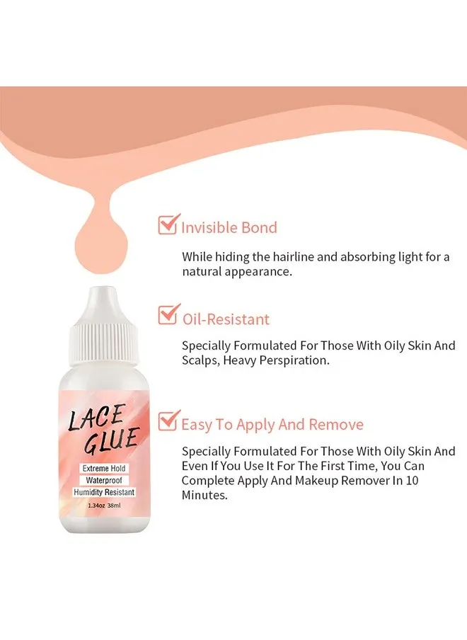 38ML Lace Wig Glue And 30ML Adhesive Remover Set, Lace Wig Glue Safe Non-Toxic Glue, Waterproof Invisible Bonding, Perfect Combination For Front Lace Wigs-2