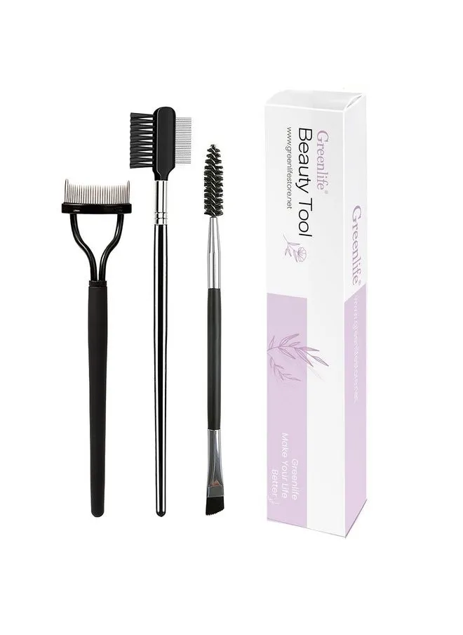 3Pcs Professional Eyelash Comb Lash Brush Duo Eyelash Brush Curlers Doubleended Dual Eyebrow Brush Mascara Spoolie Separator Angled Brow Brush Steel Makeup Grooming Tool-1