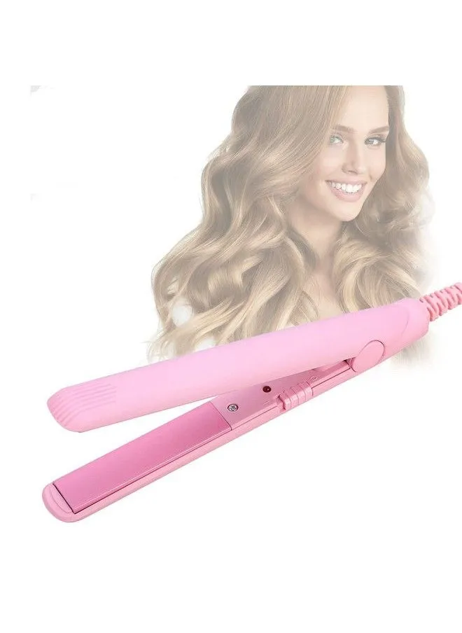 4 Colors 2 In 1 Mini Hair Straightener 3D Floating Plate Ceramic Tourmaline Plate Beauty Flat Iron Heating Curling Iron(Pink)-1