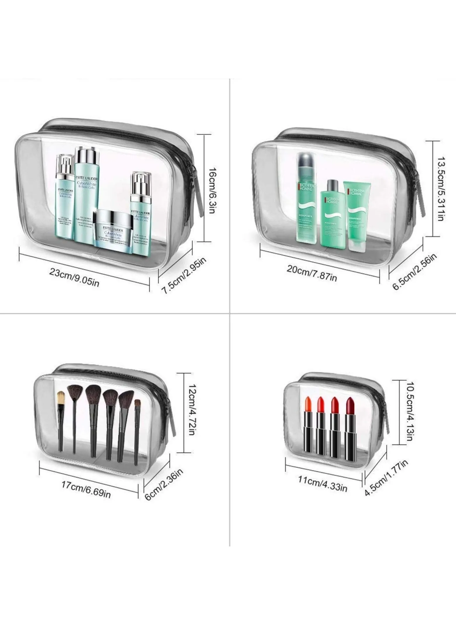 4 in 1 Transparent Travel Amenity Bag, Clear Zipper Cosmetic Bag, PVC Waterproof Cosmetic Case for Vacation Trip, Bathroom Finishing Washing Organizer for Women Men and Children-2