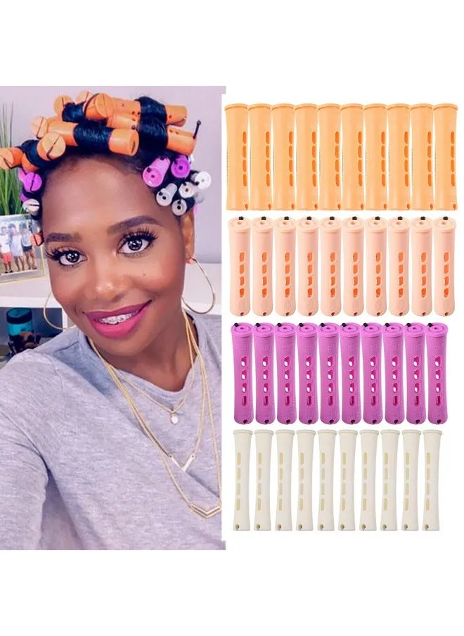 40Pcs Perm Rods Set For Natural Hair 4 Sizes Cold Wave Rods Hair Rollers For Women Hair Curling Rods For Long Medium Small Hair Curler Styling Diy Hairdressing Tools（Orange+Beige+Purple+White）-1