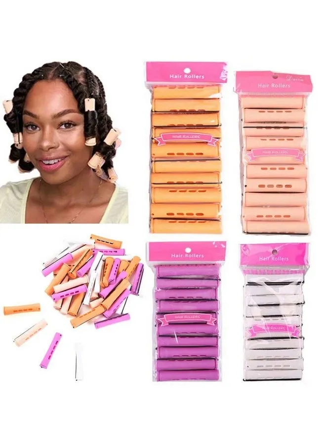 40Pcs Perm Rods Set For Natural Hair 4 Sizes Cold Wave Rods Hair Rollers For Women Hair Curling Rods For Long Medium Small Hair Curler Styling Diy Hairdressing Tools（Orange+Beige+Purple+White）-2