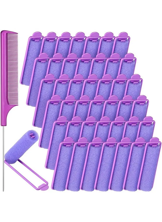 43 Pieces Foam Sponge Hair Rollers Set Includes 42 Pieces Soft Sleeping Hair Curlers Flexible Hair Styling Sponge Curler And Stainless Steel Rat Tail Comb Pintail Comb For Hair Styling (Purple)-1