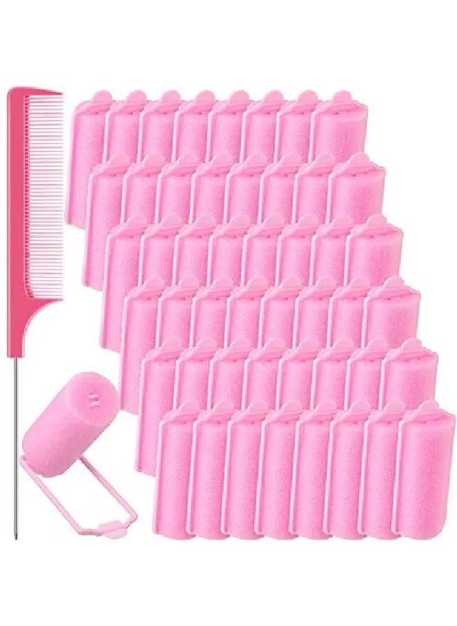 48 Pieces Foam Sponge Hair Rollers Soft Sleeping Hair Curler Flexible Hair Styling Sponge Curler And Stainless Steel Rat Tail Comb For Hair Styling (0.98 Inch/ 2.5 Cm Pink And Dark Pink)-1