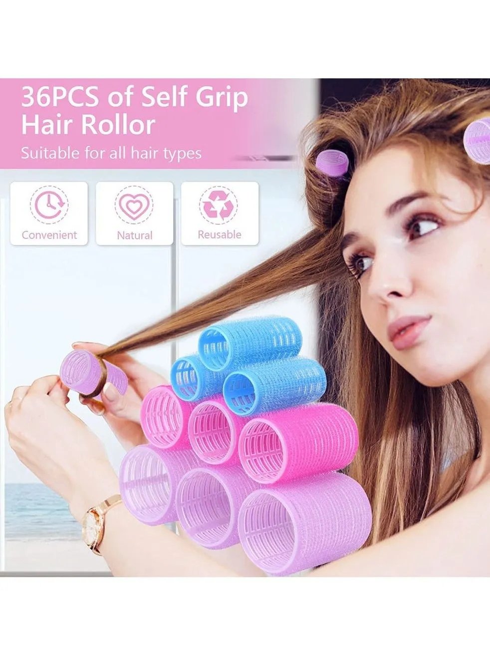 48Pcs Hair Rollers Set, 36Pcs Self Grip Salon Hairdressing Curlers, Hair Curlers Sets, Heatless Hair curlers with 12pcs Hair Clips-2