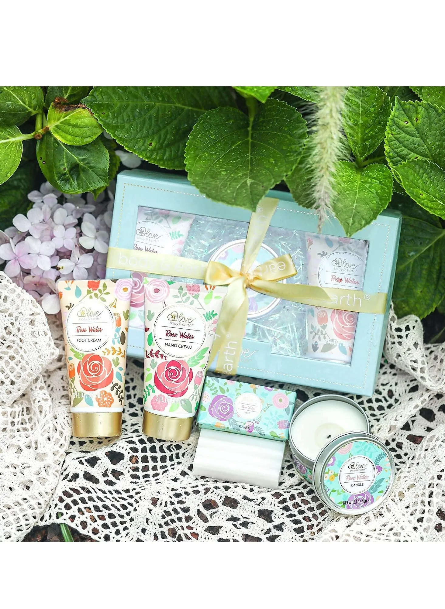 4pcs Rose Water Lotion Gift Set, Hand & Foot Cream, Soap, Scented Candle, Body Care for All Skin Types Skin Care Gift Set for Women-2