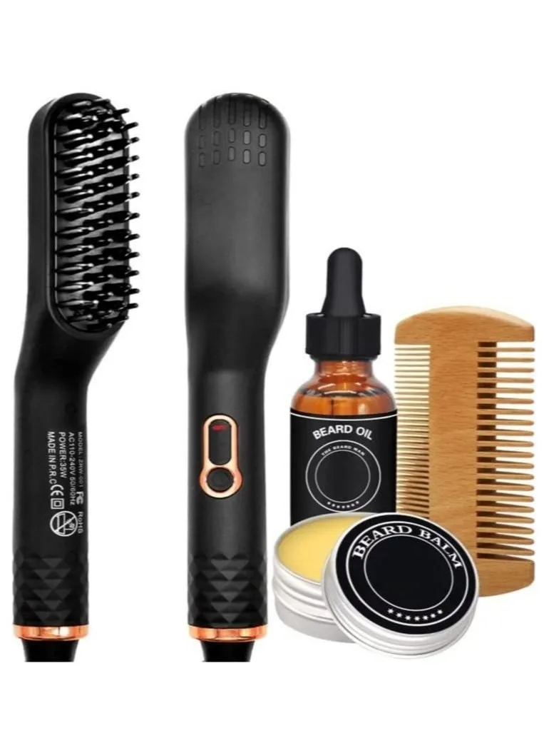 5 in 1 Beard Straightener for Men, DMG Straightening Comb with Balm, 3 Adjustable Temperature, 360° Rotating Power Cord, Ceramic Electric Comb, Original Men's Gift Sets-1