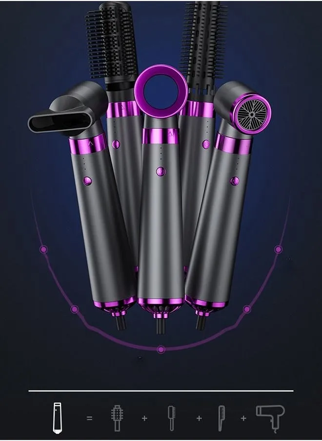 5 in 1 Dryer Brush, Blow Dryer & Volumizer Styler Hot Air Brush, Negative Ionic Electric Hair Curler Straightener Brush, Detachable & Interchangeable Brush Head with Fabulous Package (5 IN 1)-2