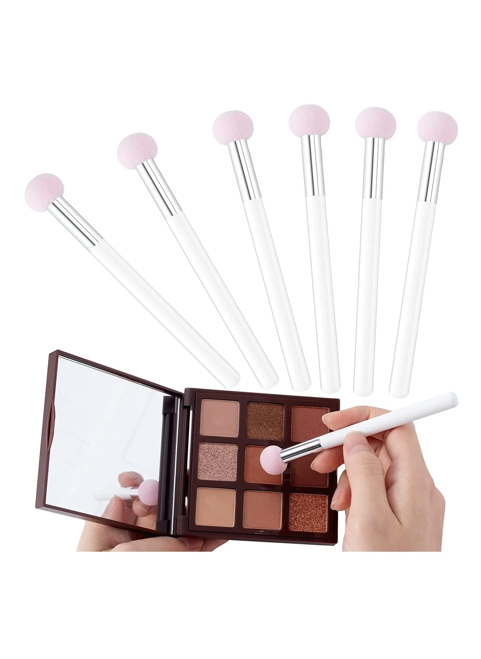 6pcs Sponge Makeup Applicator With Handle, Sponge Eyeshadow Applicators Makeup, Eyeshadow Sponge Brush, Cotton Eye Makeup Eyeshadow Brushes for Women Girls 4.5 inch Long Washable-1