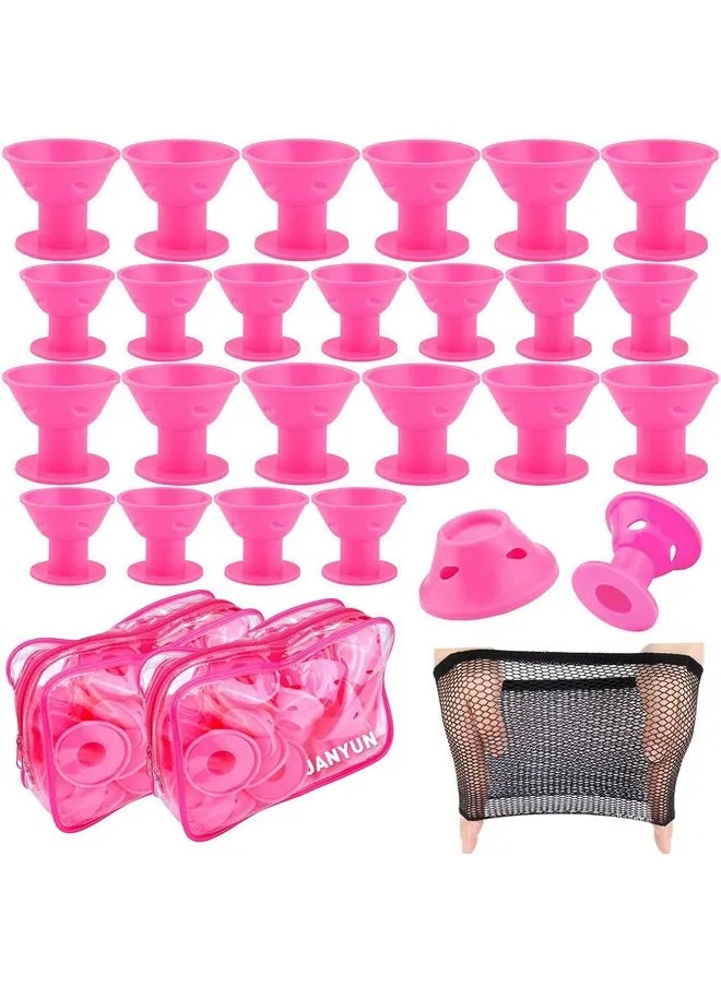 80 Pcs Magic Silicone Hair Rollers Overnight Curlers With Hairnet Include 40Pcs Large Silicone Curlers 40Pcs Small Silicone Curlers (Pink)-1