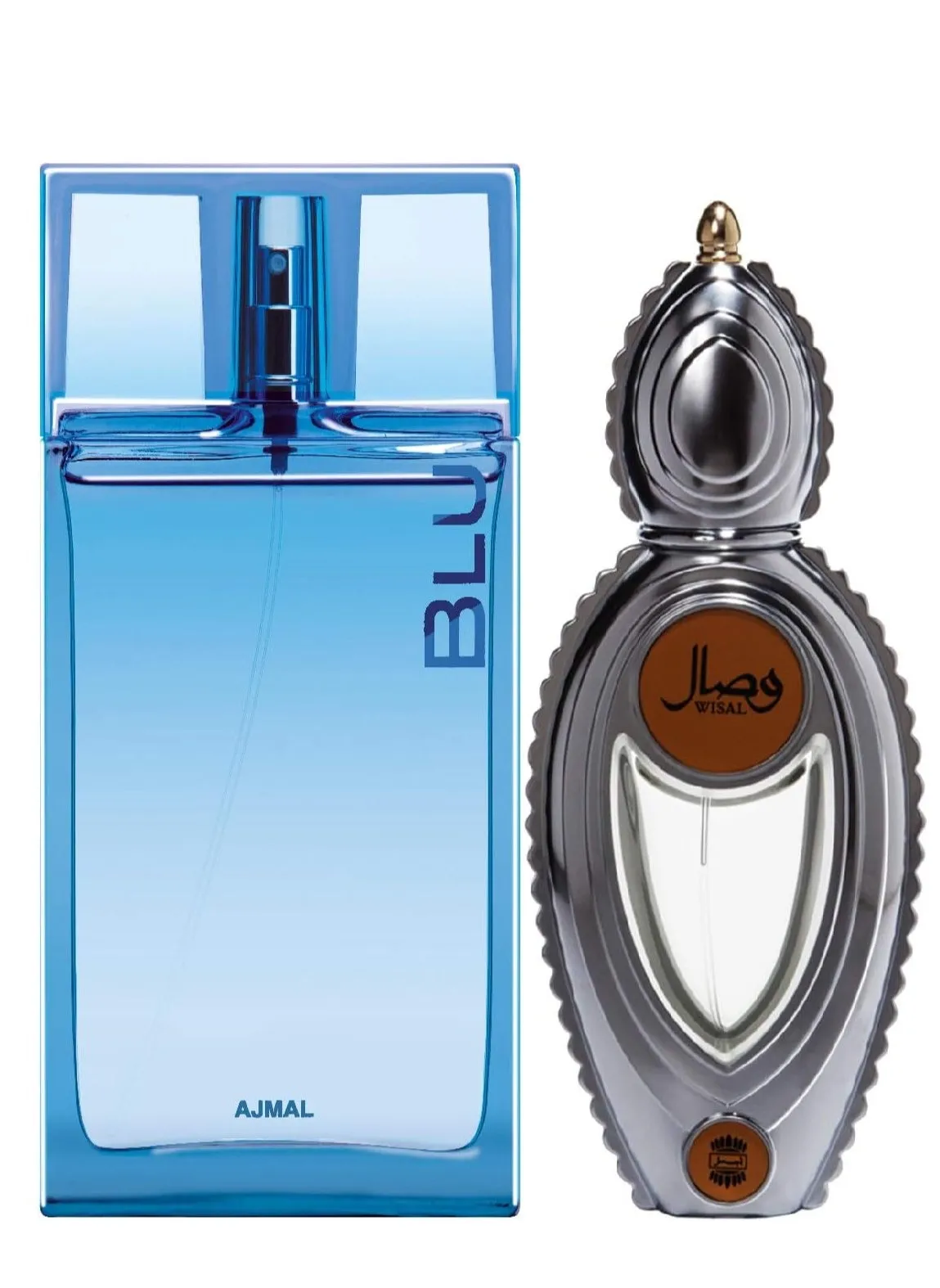 Ajmal Blu EDP Aquatic Woody Perfume 90ml for Men and Wisal EDP Floral Musky Perfume 50ml for Women + 2 Parfum Testers FREE-1